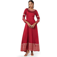 W For Woman Women's Viscose Maroon Embroidered Festive Gown Ankle Length Dress (22Auw18361-217627