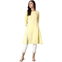 W For Woman Lime Round Neck Embellished Kurta_20Few13493-213696_Xs