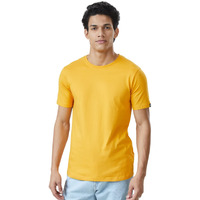 The Souled Store Men Mustard Yellow Solid T-Shirts T-Shirts Fashionable Trendy Graphic Prints Pop Culture Merchandise Graphic Tees Abstract Patterns Stylish Casualwear