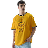 The Souled Store|Garfield Clingy Round Neck Mens And Boys T-Shirt|Graphic Printed Half Sleeve|100% Cotton Oversized|Yellow Color T-Shirt Oversized T-Shirts Fashionable Trendy Graphic Prints Pop