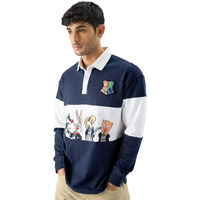 The Souled Store Official Harry Potter Enter The Looney Tunes Cotton Long Sleeve Collared Neck Graphic Printed Oversized Fit Rugby Polos For Mens & Boys- Magical Mashup Multicolour