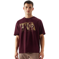 The Souled Store Official Loki: Time Variance Authority Men And Boys Oversize Fit Half Sleeve Graphic Printed Cotton Maroon Color T-Shirt