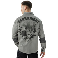 The Souled Store Official Batman: Dark Knight Returns Men And Boys Long Sleeve Collared Neck Button Front Grey Garphic Print Oversized Fit Cotton Utility Shirts The Dark Knight Movie Dc Comics