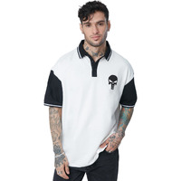 The Souled Store| Official Punisher: Logo Mens And Boys Polos|Half Sleeve|Regular Fit Graphic Printed| 100% Cotton White & Black Color Oversized Polos