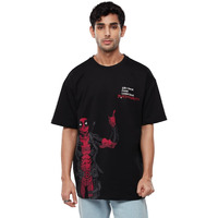 The Souled Store Official Deadpool: Great Irresponsibility Men And Boys Oversized Fit Graphic Half Sleeve Cotton Black Color Oversized T-Shirts