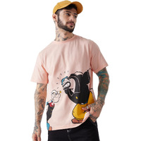 The Souled Store Official Popeye: Fight Time Men And Boys Regular Fit Half Sleeve Graphic Printed Cotton Nude Pink Color T-Shirts