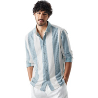 The Souled Store Stripes: Arctic White Long Sleeves Collared Neck Button Front Cotton Blend Regular Fit Easy To Style Officewear Casual Textured Shirts