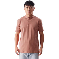 The Souled Store Solids: Desert Rose Mens & Boys Regular Fit Solid Half Sleeve Cotton Pink Mandarin Polos Men's Polos Graphic Tees Casual Fashion Regular Fit Drop Cut Round Neck Printed Shirts