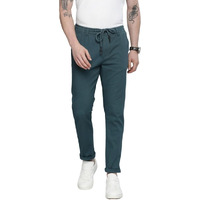 The Indian Garage Co Men Slim Fit Solid Mid-Rise Chinos Teal Blue