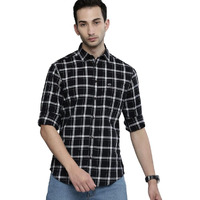 The Indian Garage Co Black Slim Fit Cutaway Collar Checkered Long Sleeves Shirt