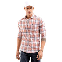 The Indian Garage Co Men Beige Regular Fit Checkered Casual Shirt (Beige_S)