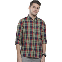 The Indian Garage Co Men's Slim Fit Shirt (0123-Shydch-33-02_Navy & Green L)