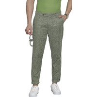 The Indian Garage Co Men Slim Fit Solid Mid-Rise Trousers Olive
