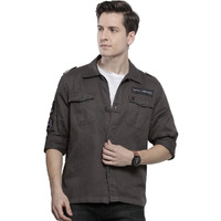 The Indian Garage Co Men's Cotton Solid Slim Fit Shirt (0821-Ovrsh104-03_Teal Blue S)