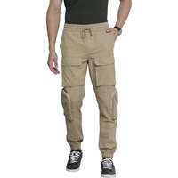 The Indian Garage Co Men Regular Fit Solid Mid-Rise Elasticated Cuffed Cargo Mid Rise Joggers Khaki, 30
