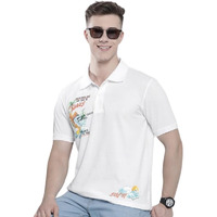 The Indian Garage Co Men Slim Fit Placement Print Polo Collar Tshirt White