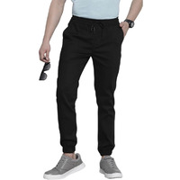 The Indian Garage Co Men Slim Fit Solid Mid-Rise Stretchable Chino Joggers Black