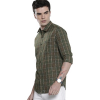 The Indian Garage Co Men's Checkered Slim Fit Shirt (0123-Shydch-32-02_Green M)