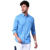 The Indian Garage Co Men's Cotton Solid Slim Fit Shirt (1121-Shpo131-30_Tranquil Blue M)