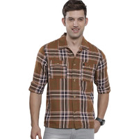 The Indian Garage Co Men Olive Checkered Regular Fit Cotton Casual Over Shirt