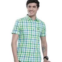 The Indian Garage Co Men's Checkered Slim Fit Shirt (0323-Shsmch-14-01_Green/Blue L)