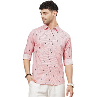 The Indian Garage Co Men Pink Fauna Printed Slim Fit Cotton Casual Shirt