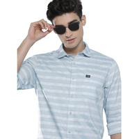 The Indian Garage Co Men's Cotton Striped Slim Fit Shirt (0322-Sh170-02_Lt Blue M)