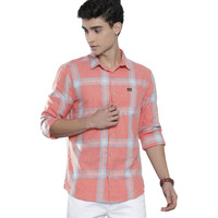The Indian Garage Co Men Cotton Slim Fit Shirt (0422-Sh193-02_Coral M)