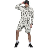 The Indian Garage Co Men White Regular Fit Abstract Print Hooded Sweatshirt