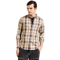 The Indian Garage Co Men Beige Slim Fit Checkered Casual Shirt (Beige_L)
