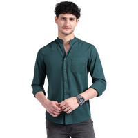 The Indian Garage Co Blue Regular Fit Mandarin Collar Solid Long Sleeves Shirt