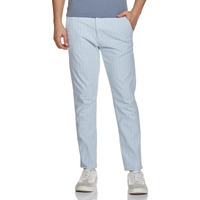 The Indian Garage Co Men Slim Fit Striped Mid-Rise Stretchable Chinos Sky Blue