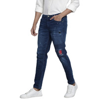 The Indian Garage Co Men Carrot Fit Distressed Mid-Rise Stretchable Jeans Blue