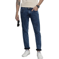 The Indian Garage Co Men Slim Straight Fit Solid Mid-Rise Stretchable Jeans Blue