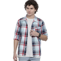 The Indian Garage Co Men Cotton Checkered Regular Fit Shirt (0822-Sh376-01_Blue Xl)