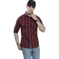 The Indian Garage Co Men's Striped Slim Fit Shirt (1122-Shcsoxyd-06-01_Maroon L)
