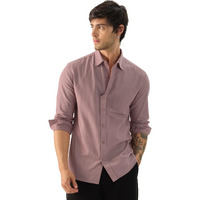 The Souled Store Soft Pink Men And Boys Collared Neck Long Sleeve Button Front Solid Regular Fit Cotton Linen Shirts