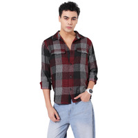 The Indian Garage Co Men Regular Fit Checkered Cutaway Collar Long Sleeves Casual Over Shirt (Maroon_S)