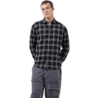 The Indian Garage Co Men Relaxed Fit Checked Cutaway Collar Long Sleeve Casual Shirt (Black_Xl)