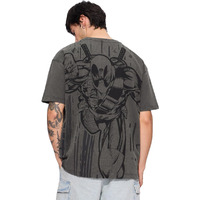The Souled Store Official Deadpool: Miss Me? Men And Boys Short Sleeves Round Neck Grey Graphic Printed Cotton Oversized T-Shirts