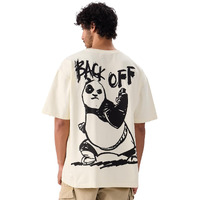 The Souled Store Official Kung Fu Panda: Back Off Men And Boys Short Sleeve Round Neck Off White Graphic Printed Cotton Oversized T-Shirts