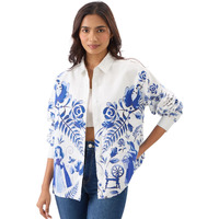 The Souled Store Disney: Once Upon A Dream Women And Girls Long Sleeve Collared Neck Button Front White Cotton Oversized Shirts