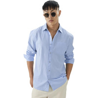 The Souled Store Sky Blue Men And Boys Long Sleeve Collared Neck Buttoned Front Regular Fit Cotton Linen Shirts