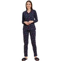 Sweet Dreams Women Printed Full Sleeves Pyjama Set Navy