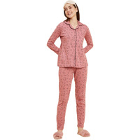 Sweet Dreams Women Printed Full Sleeves Pyjama Set Dusty Rose