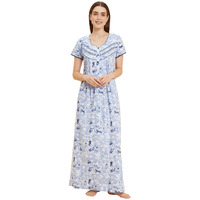 Sweet Dreams Women Printed Night Dress Blue