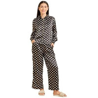Sweet Dreams Women Printed Front Open Pyjama Set Black