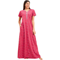 Sweet Dreams Women Printed Half Sleeves Night Dress Maroon