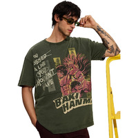 The Souled Store Official Baki Hanma: You Shouldn'T Have Men And Boys Short Sleeves Round Neck Green Graphic Printed Cotton Oversized T-Shirts