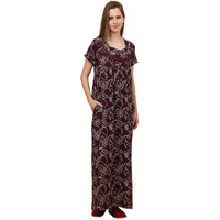 Sweet Dreams Women Printed Full Length Night Dress Maroon